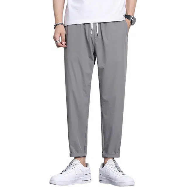 么宁 夏季薄款弹力锥形裤纯色松紧腰宽松舒适透气简约百搭个性痞帅休闲裤 男女同款