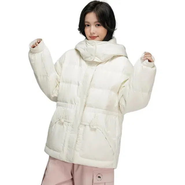 鸭鸭 纯色拉链长袖短款羽绒服 女款