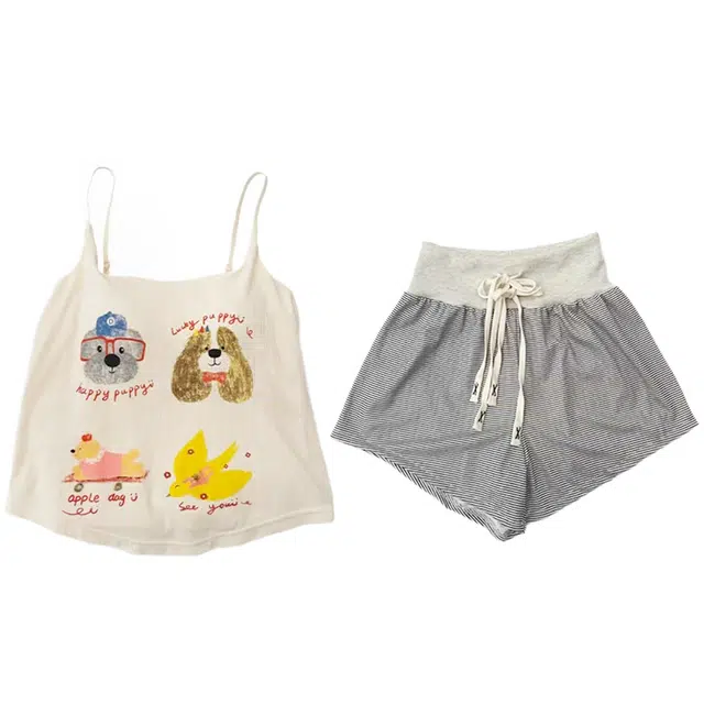 俏韵 圆领夏季莫代尔舒适吊带甜美薄款家居服可外穿睡衣套装 女款