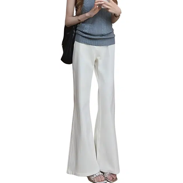 单爵 简约感高腰阔腿薄款时尚洋气宽松微喇裤子牛仔裤 男女同款