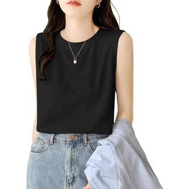 善己 纯色棉吊带外穿打底无袖圆领休闲百搭背心 女款