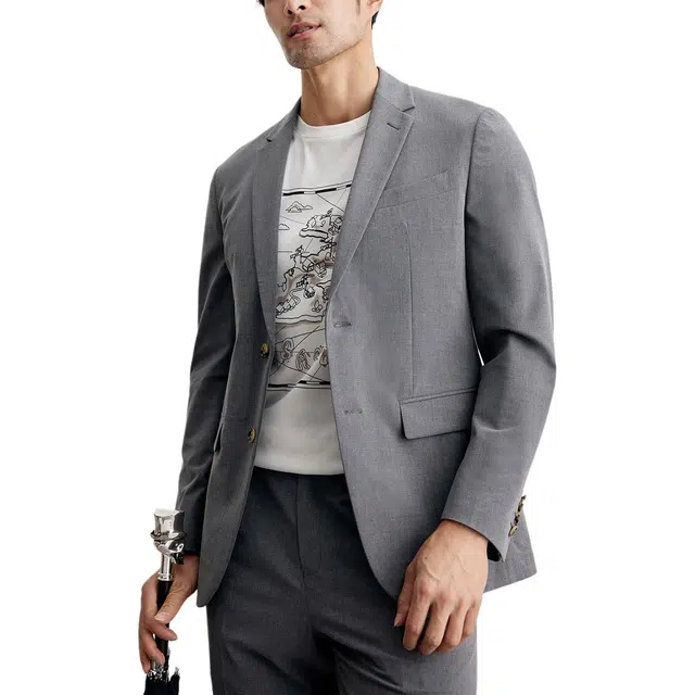 丹宁哲学 高档薄款抗皱面料纯色长袖平驳领标准便服单西西装 男款