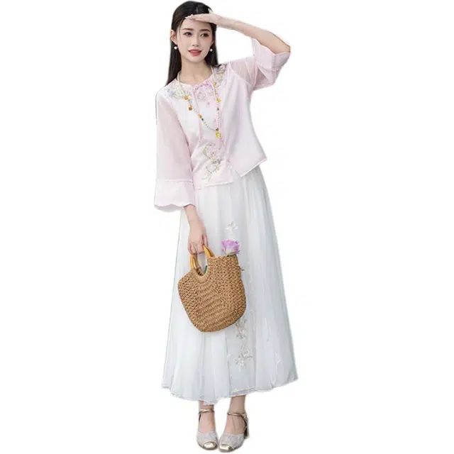 丝絮丝绸 新中式复古文艺汉服两件套裙装套装 女款