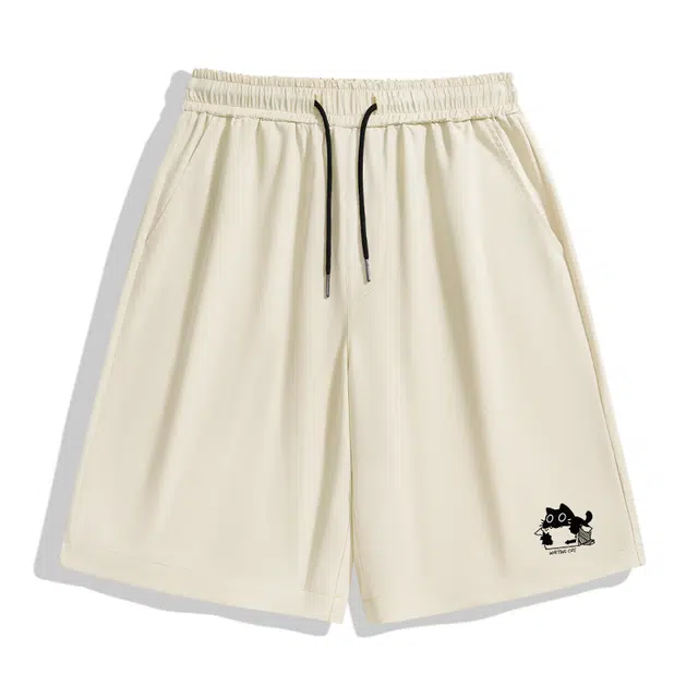 棉致 等待小猫纯色冰丝简约基础宽松直筒透气户外速干沙滩篮球运动五分休闲短裤 男女同款