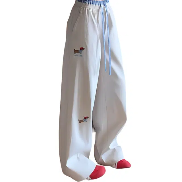 黑马漫画 腊肠狗图案美式薄款速干直筒宽松慵懒风阔腿休闲裤 男女同款