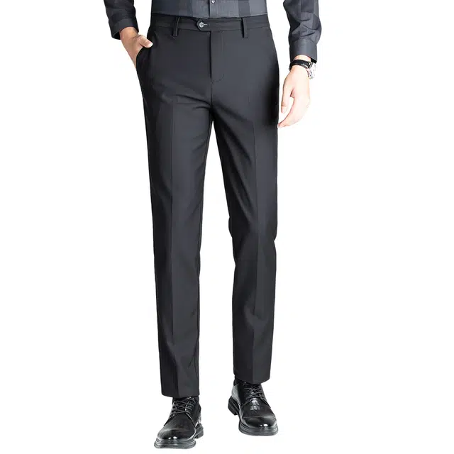富铤 简约纯色中腰日常通勤百搭耐磨直筒休闲长裤西装裤 男款