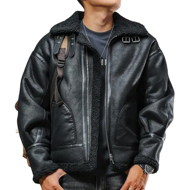 季言 超厚羊羔绒皮毛一体加绒保暖翻领棉服 男款