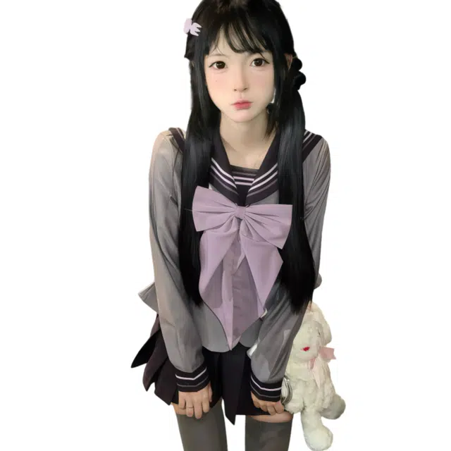 柏黛妃 学院风上衣收腰蝴蝶结日系百搭半裙裙装套装 女款