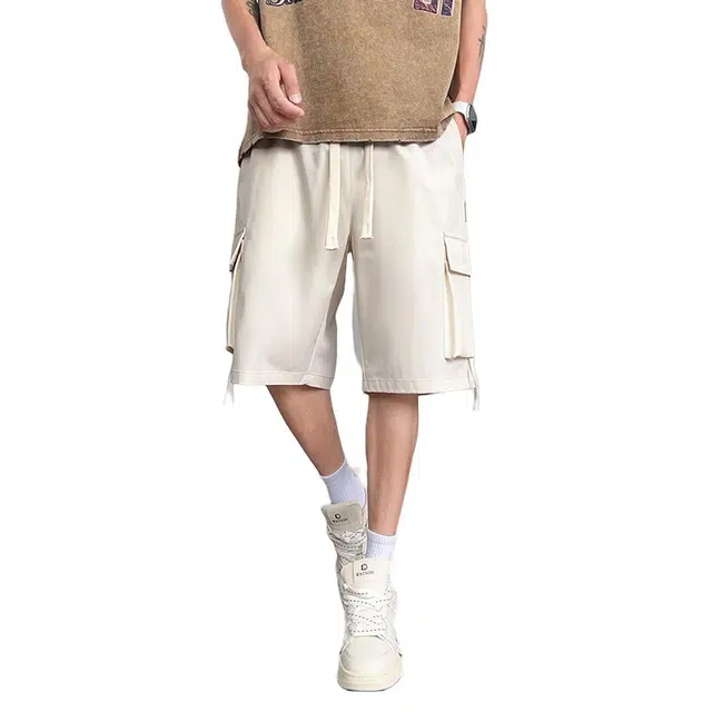 加荣 美式机能风大口袋速干男夏季薄款透气潮痞帅青少年户外出行百搭小众设计感松紧腰直筒阔腿五分中裤外穿工装短裤 男女同款