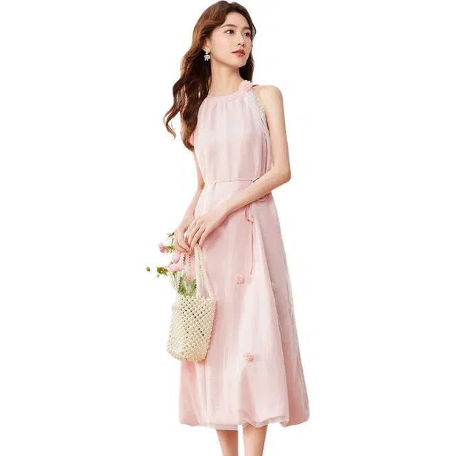 爱依服 法式甜美淑女圆领背心裙无袖连衣裙 女款