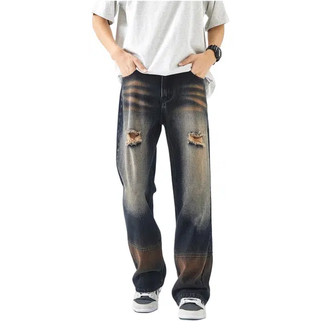 沃马 美式高街宽松直筒牛仔裤 男女同款 蓝灰