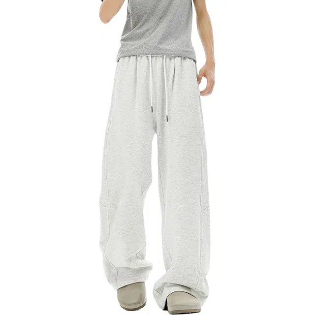 隐狼世家 美式高街直筒阔腿裤解构设计感弯刀裤百搭卫裤休闲裤 男款