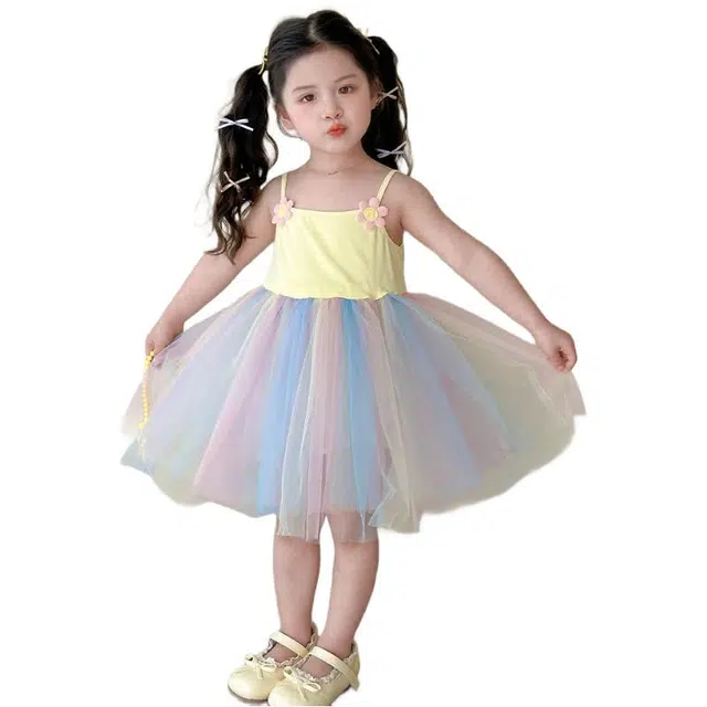 雅鹿连衣裙 甜美可爱彩纱无袖 图片色吊带裙 中小童