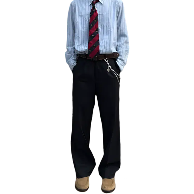 冈哉 垂感免烫美式复古宽松休闲裤高级感纯色痞雅百搭半松紧舒适休闲通勤直筒西装裤 男女同款