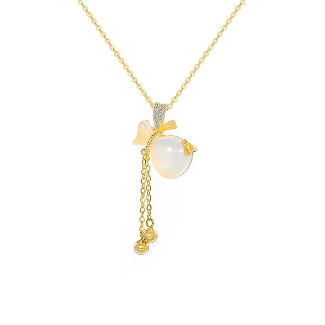 好银坊 <福袋流苏> 新中式时尚百搭 高级感小众 轻奢风百搭优雅气质 玉髓 项链 女款