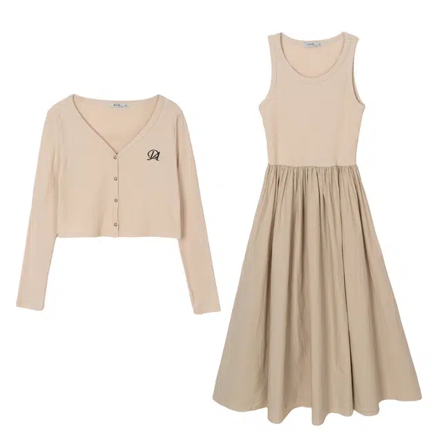 法文箱子 简约长袖外套连衣裙裙装套装 女款