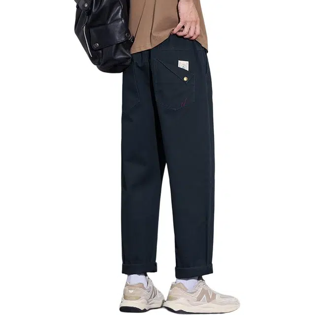 协协乐 美式纯棉工装裤子高街潮牌宽松直筒阔腿哈伦萝卜裤九分裤休闲裤 男款
