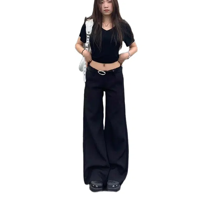 小卷要加油 低腰喇叭西装高级感垂感宽松拖地裤休闲裤 女款