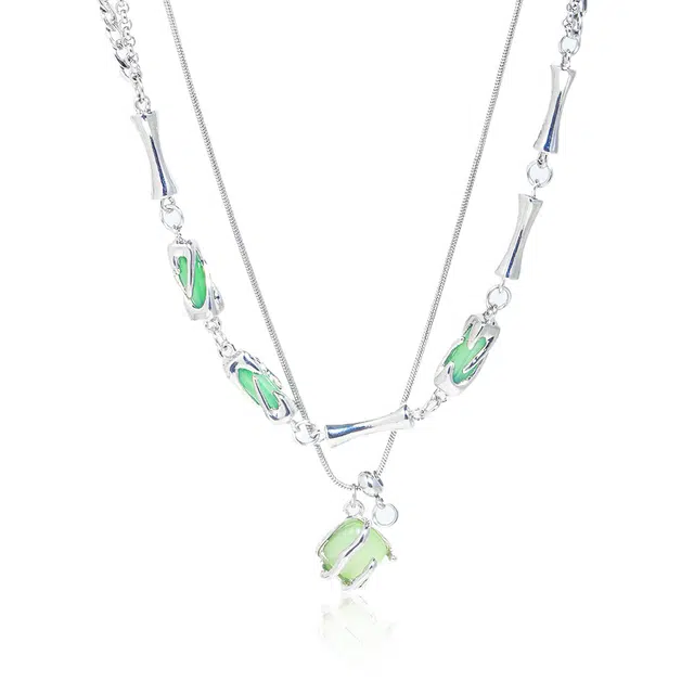 克兰茜 绿脂竹节 甜酷新中式清冷感  节节高升 学业上岸 小众冷淡风 轻奢 气质百简约搭锁骨链 树脂 项链 女款 送礼女生闺蜜礼盒装