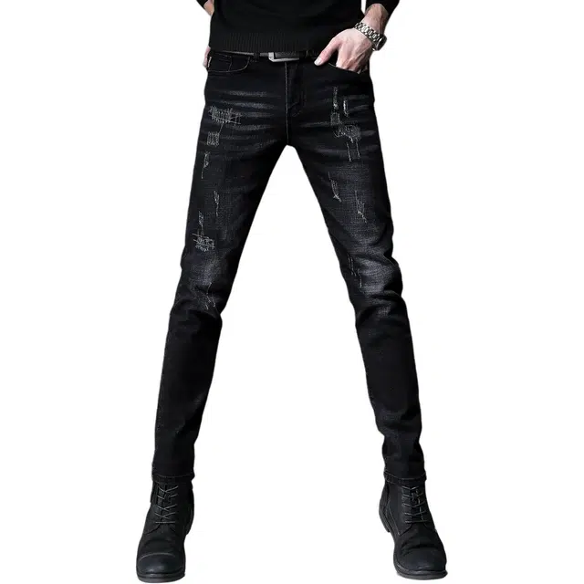 贵色 春季 男士潮牌韩版弹力修身小脚高街淡人随性盐系穿搭牛仔裤 男女同款