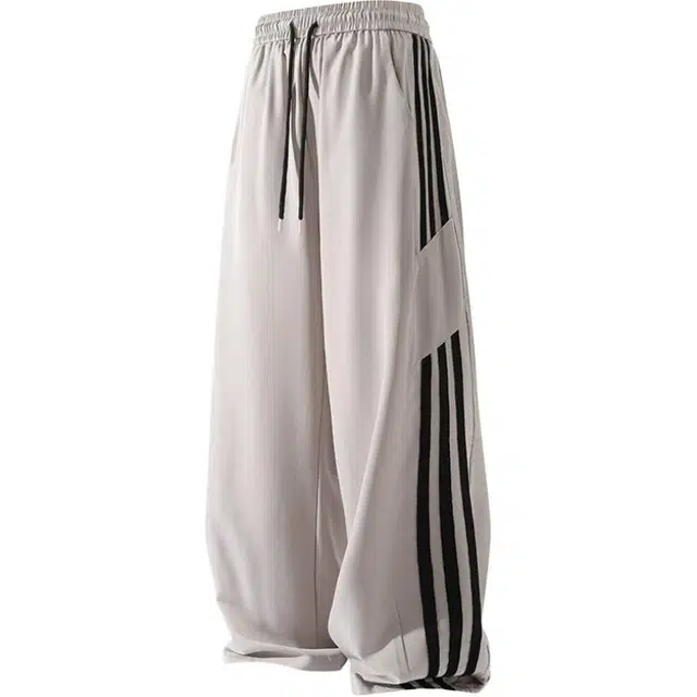 单爵 三条杠美式高街条纹垂感冰丝速干裤直筒运动裤休闲裤 男女同款