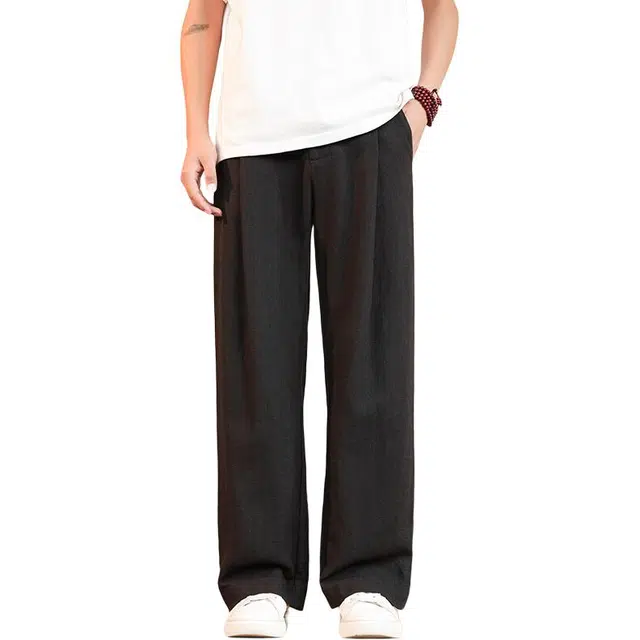 拓菲 亚麻裤男高端夏季宽松打褶慵懒风日系复古薄款棉麻裤子直筒垂感阔腿西装裤休闲裤 男女同款