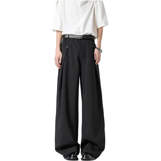 沃马 美式解构铆钉垂感宽松纯色弯刀时尚舒适百搭潮流休闲裤 男女同款