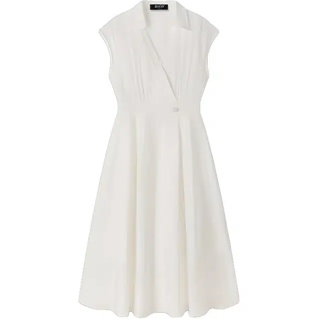 潞优野 高级感气质小白裙夏季复古连肩袖收腰短袖连衣裙 女款