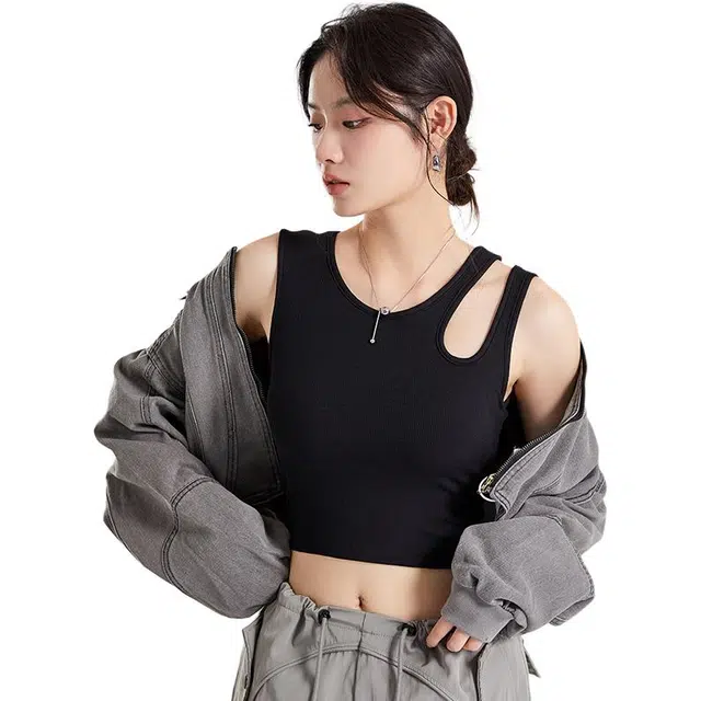 善己 吊带休闲百搭内搭带胸垫纯色打底外穿修身短款无袖背心 女款