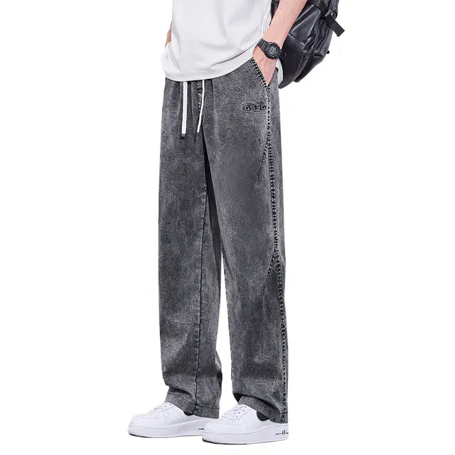 协协乐 夏季薄款宽松直筒雪花垂顺凉爽休闲长裤牛仔裤 男款