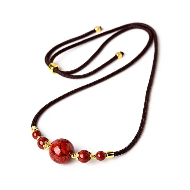 灵菲 晶体砂转运珠 复古新中式 平安福运 再造辰砂朱砂 玉石项链 女款 礼盒