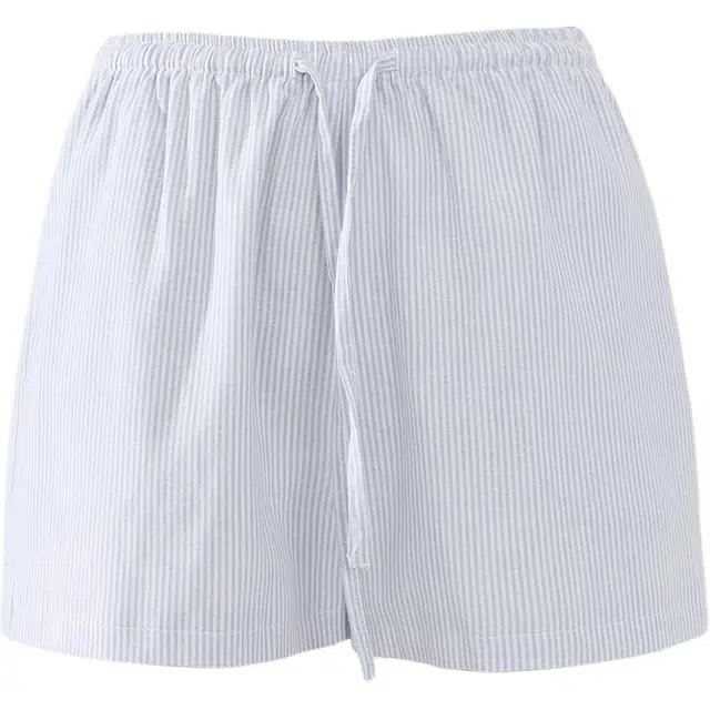 玫丝朵 美式复古条纹抽绳松紧腰设计时尚百搭简约舒适休闲短裤 女款