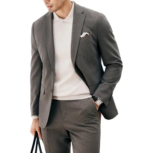 丹宁哲学 厚款易打理免烫面料纯色长袖平驳领标准便服单西西装 男款