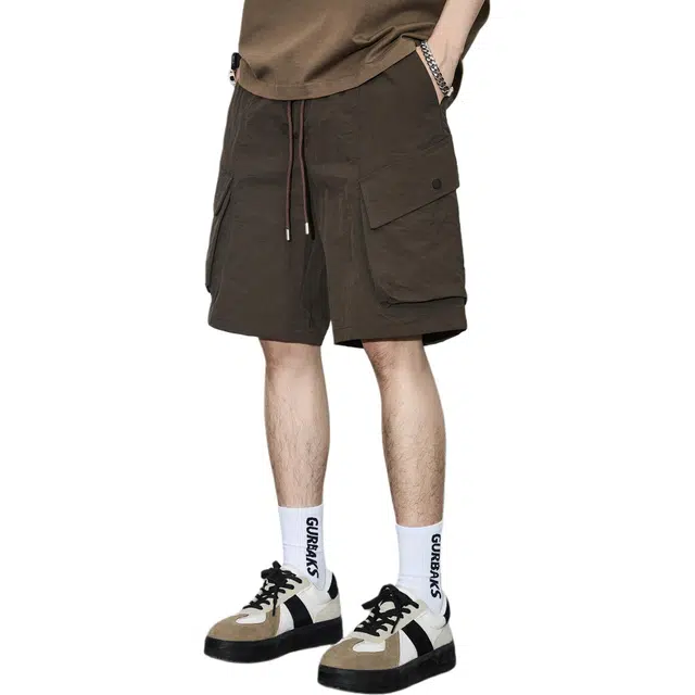 隐狼世家 速干宽松阔腿纯色中腰五分裤工装短裤 男款