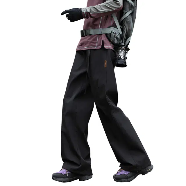 王者荣耀 美式褶皱户外爬山运动徒步宽松舒适透气时尚百搭直筒休闲裤 标语款 男女同款