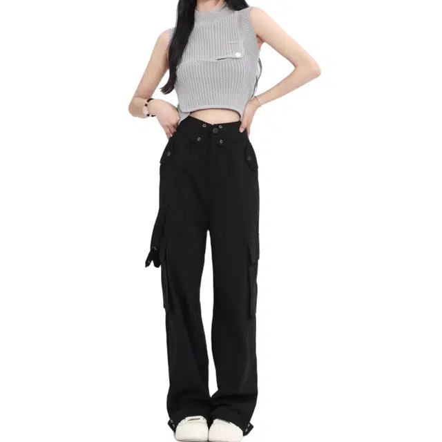 怪力萝莉 腰头多口袋直筒裤美式街头休闲工装裤 女款