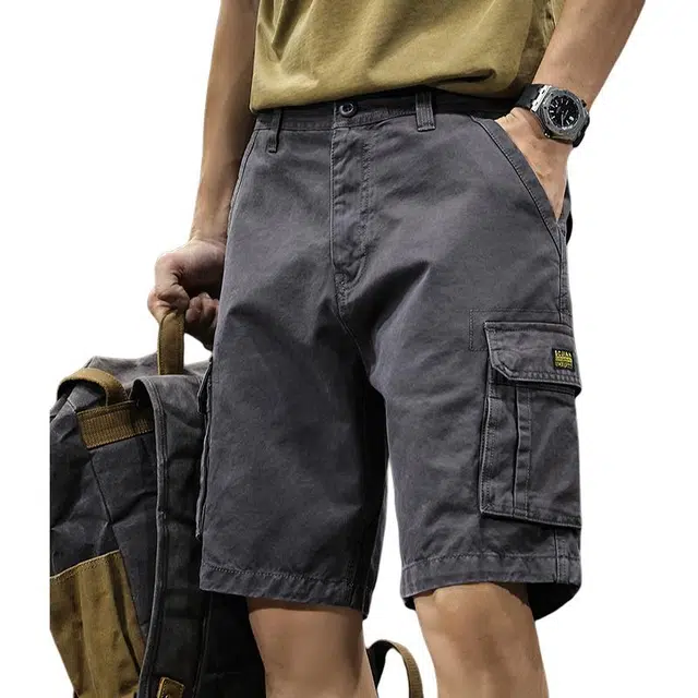 前进牛 美式休闲复古前进牛潮牌简洁口袋绣标多口袋纯棉休闲中裤工装短裤 男女同款