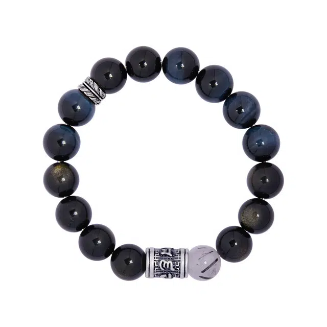 宣华意 新中式复古做旧简约潮流高级感#好运 黑曜石 手串 男款