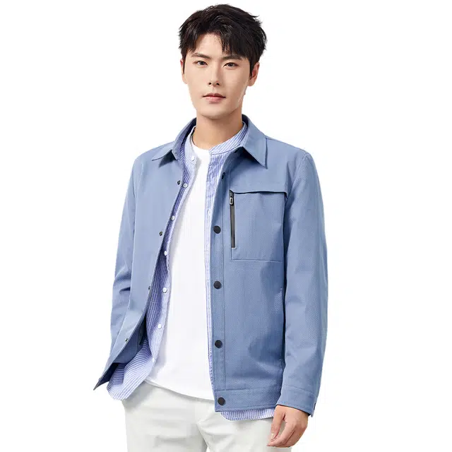 富铤 纯色简约翻领单排扣宽松百搭挺括有型口袋休闲易打理长袖夹克外套 男款
