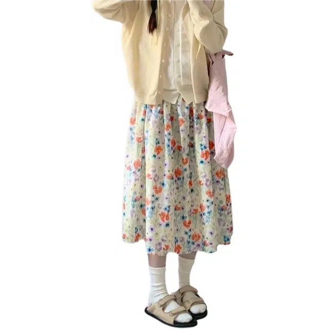 哒头下雨不愁 碎花浪漫椿日花信甜美田园风半身裙夏设计感小众高腰伞裙中长款休闲长裙 女款