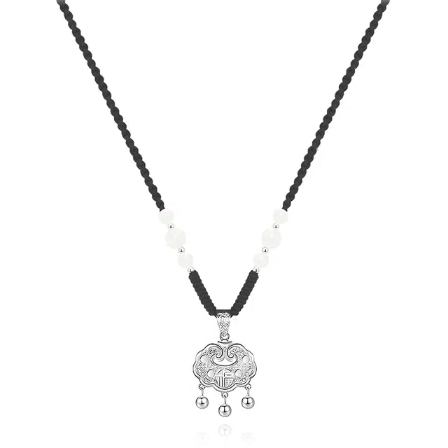 克兰茜 新中式国风福气招财长命平安锁纳福如意吉祥百搭可调节锁骨链 合金材质 精美项链 女款