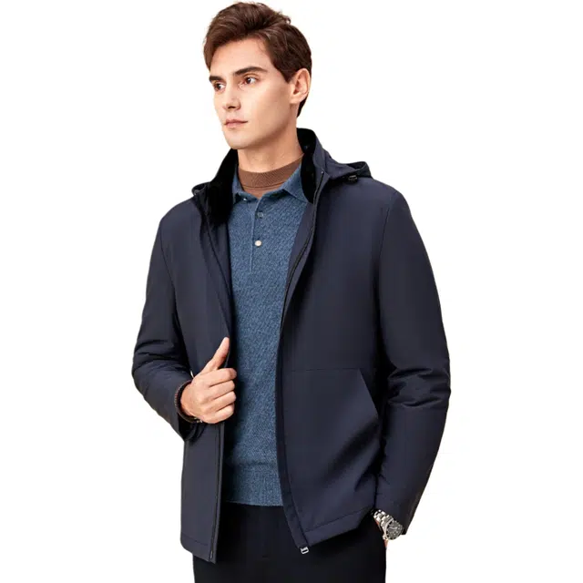迪柯尼 纯色连帽商务休闲时尚都市可脱内胆夹克外套 男款 灰蓝