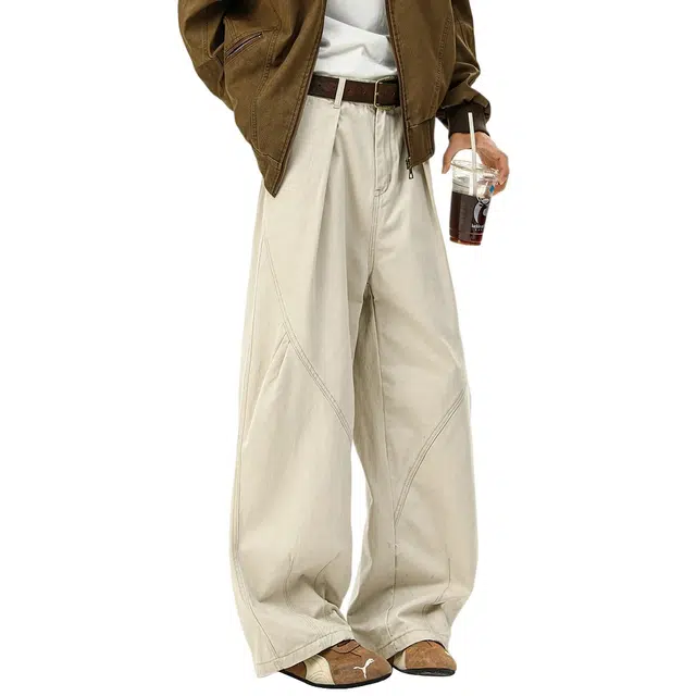顶峰保罗 美式褶皱伞兵工装无性别主义弯刀解构长裤弹力直筒潮牌宽松百搭垂感休闲裤 男女同款