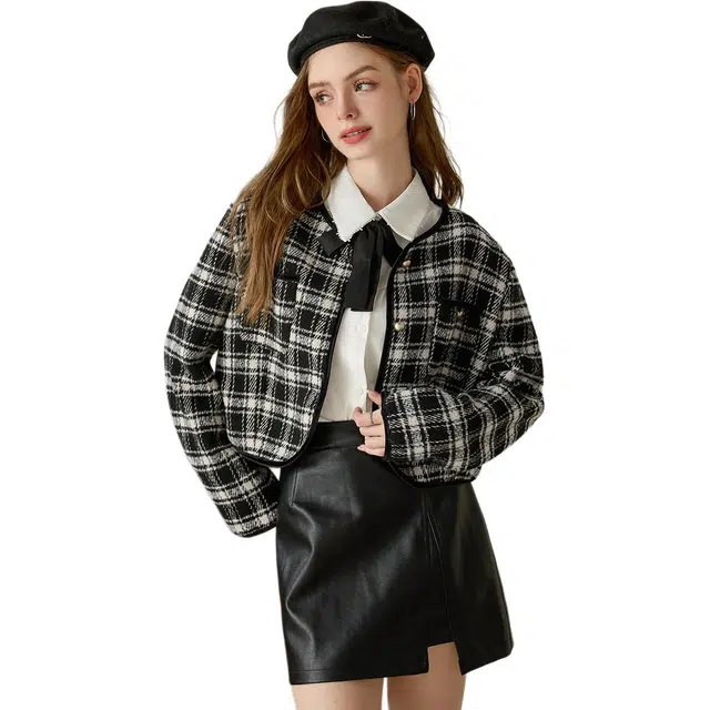 法文箱子 短款圆领通勤夹克外套 女款