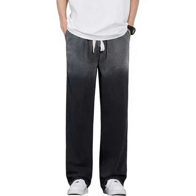 宝米卡 做旧水洗阔腿复古宽松直筒休闲长裤牛仔裤 男女同款