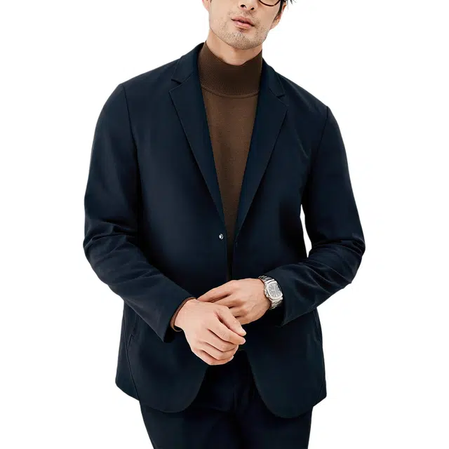 丹宁哲学 舒适保暖复合羊毛底纯色长袖平驳领标准便服单西西装 男款