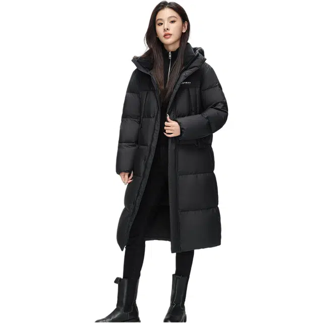 鸭鸭 纯色时尚休闲连帽宽松舒适长袖羽绒服 女款