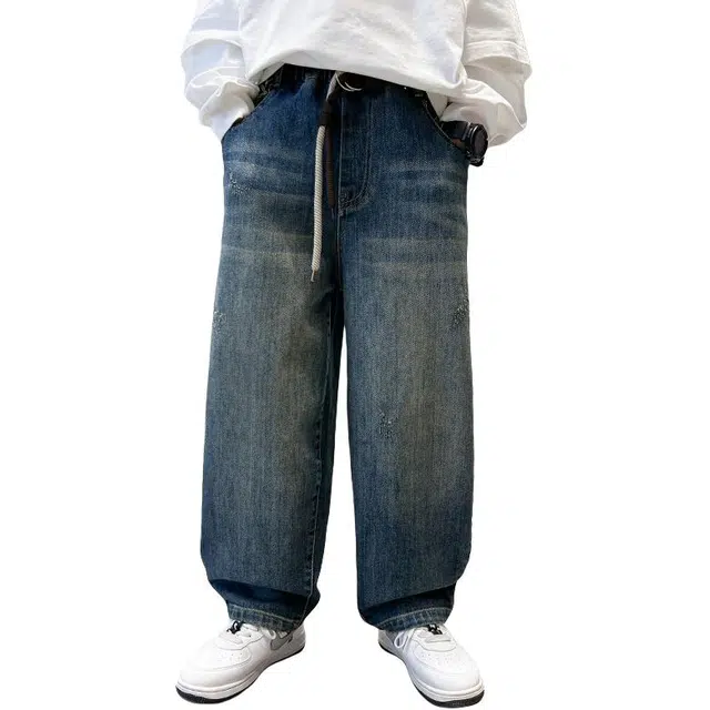 泰迪珍藏牛仔裤 春秋薄款中大童宽松韩版长裤 青少年