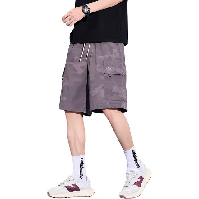 瑞梵帝斯 美式复古高街水洗做旧宽松百搭中裤抽绳中腰舒适时尚简约大口袋透气直筒休闲五分工装短裤 男款