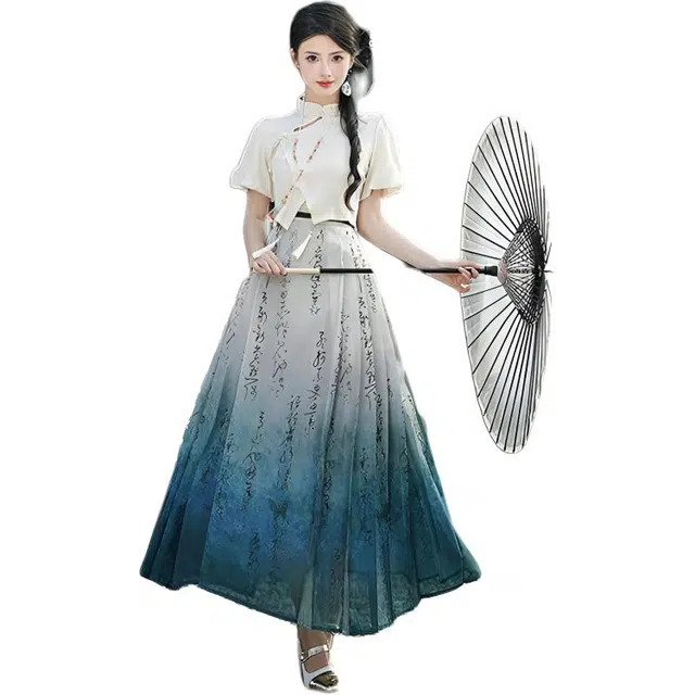 丝絮丝绸 新中式国风文艺上衣短袖舒适马面裙裙装套装 女款